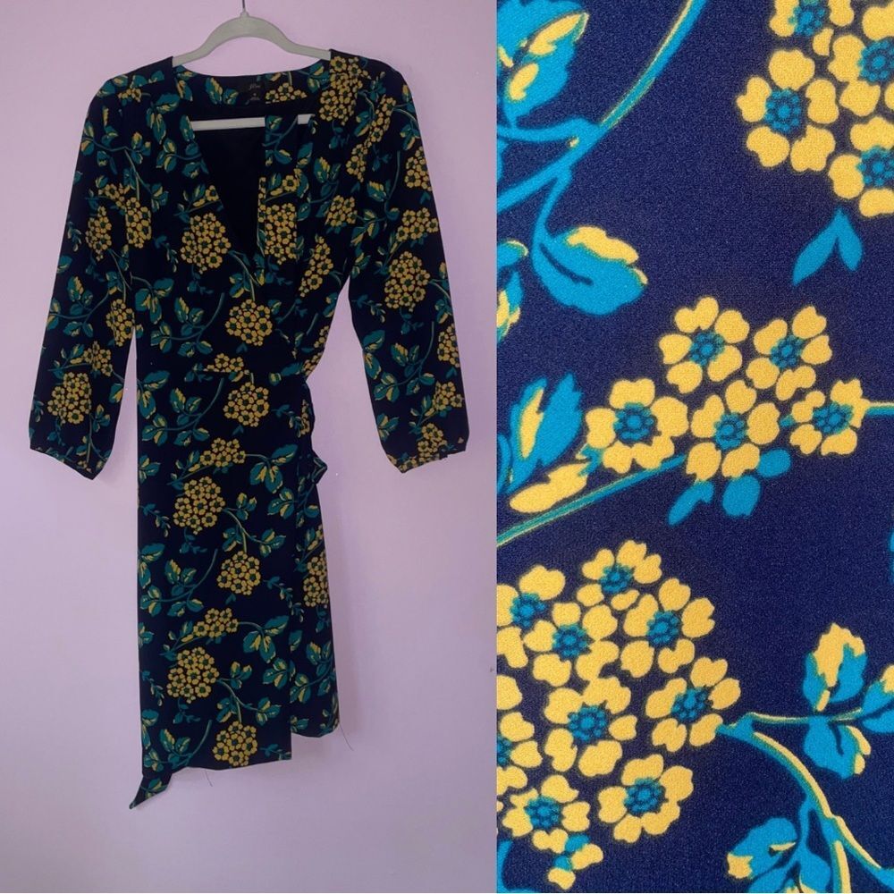 J Crew Wrap Dress Size 6 Long Sleeve Midi Floral Boho